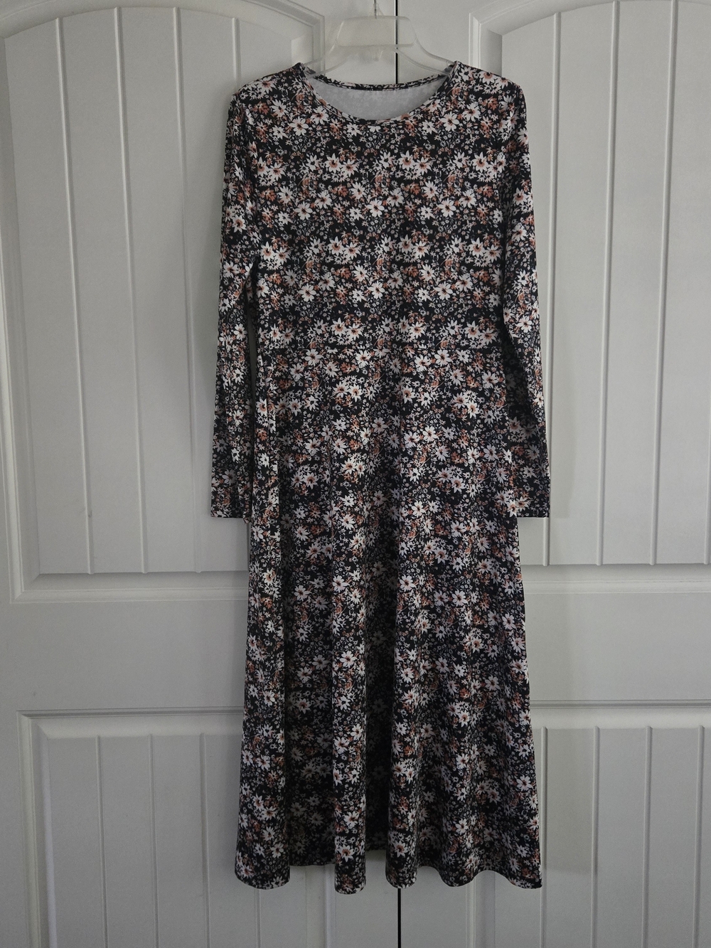 Dark Floral Cottagecore Maxi Dress Moody Boho Long Sleeve Fit Flare L